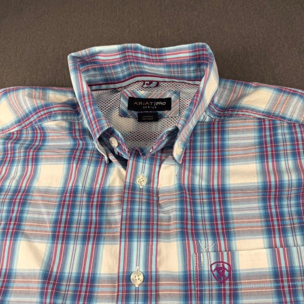 Ariat Pro Series Mens Plaid Button Down Shirt Blue Purple Long Sleeve Medium